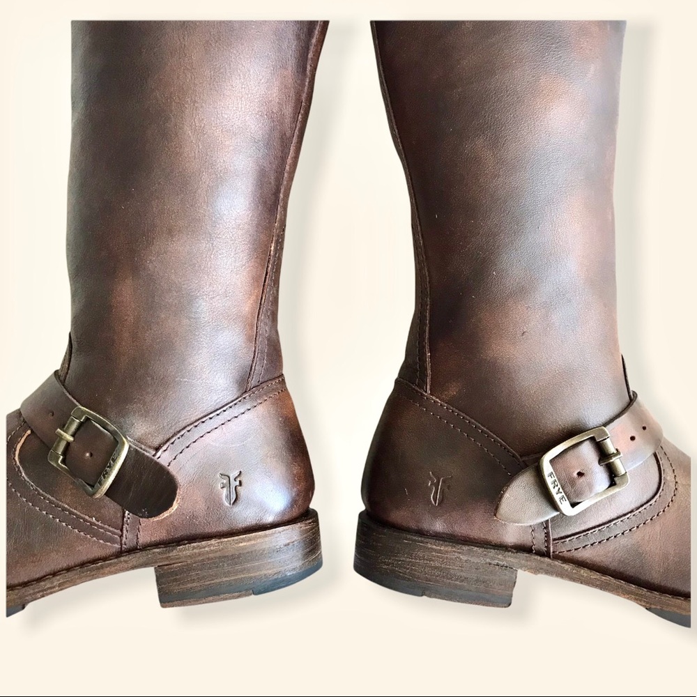Frye Veronica Slouch Brown Leather Engineer Boots - Picture 13 of 16